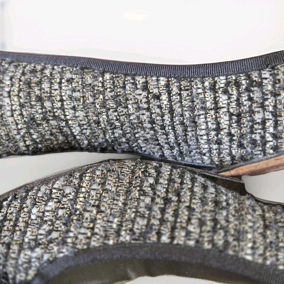 FS/NY French Sole Black Twill 1.5" Wedge Heel Shoe Sz 9 Patent Leather Cap Toe - Picture 5 of 7